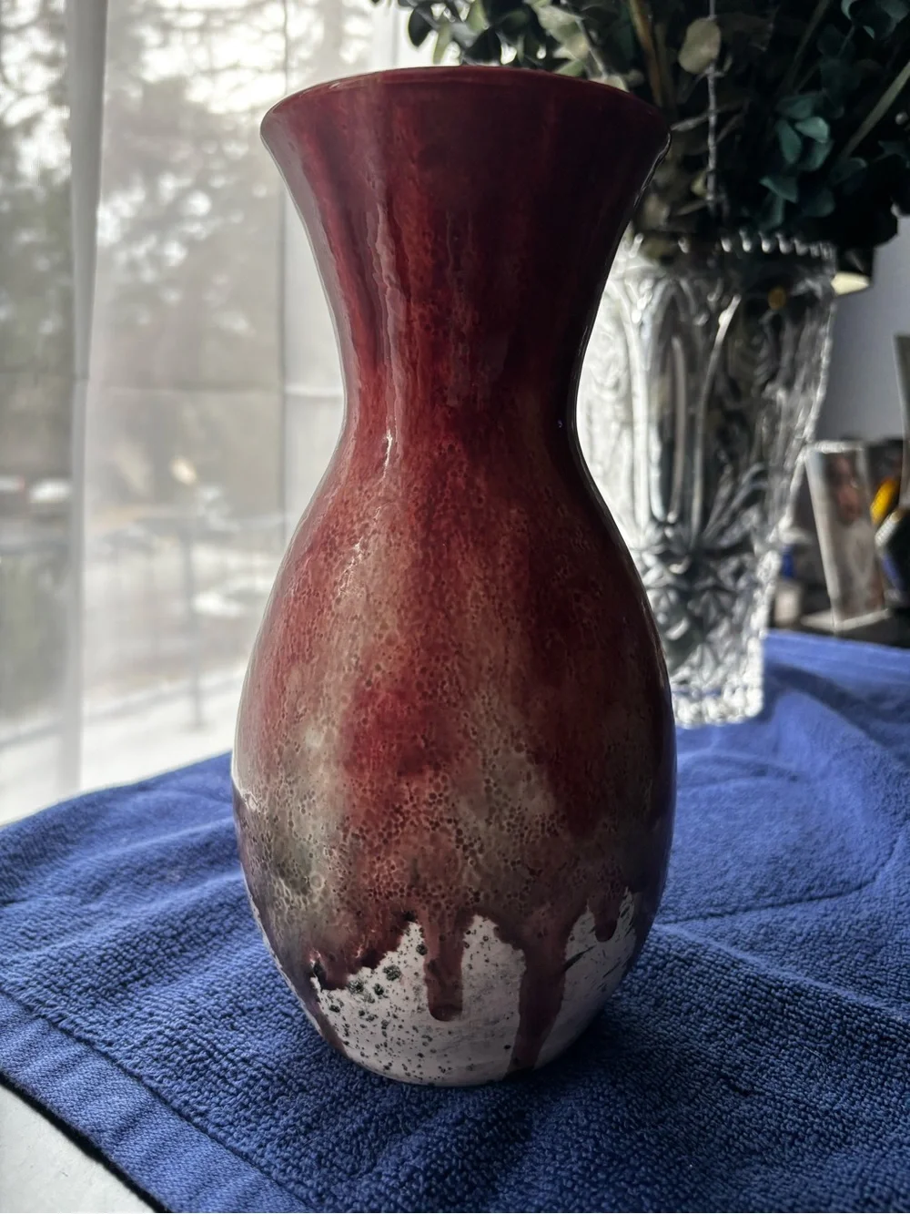 Red Ceramic Glazed Vase with White Speckle Accent